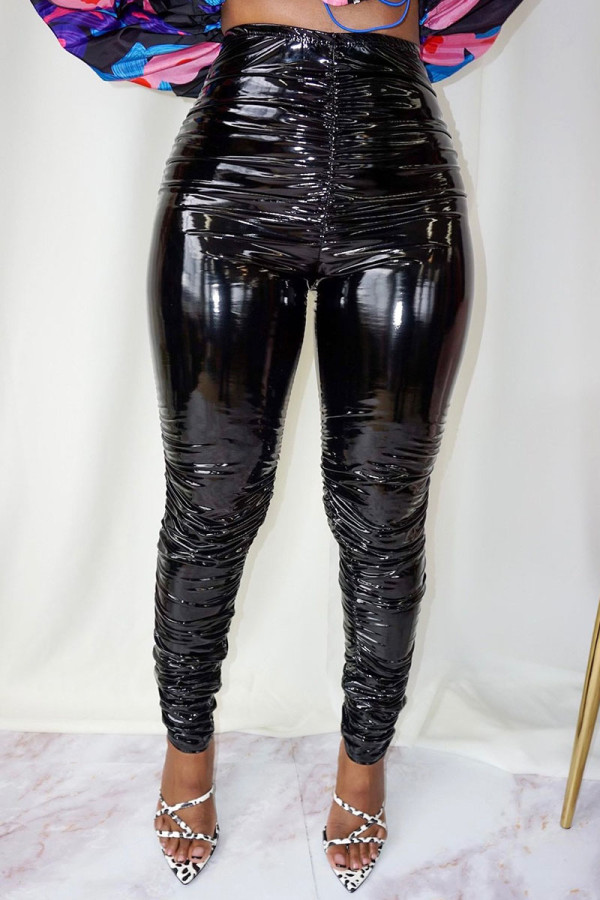 Negro sexy sólido patchwork flaco cintura alta lápiz fondo de color sólido