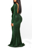 Green Fashion Long Sleeves O neck Mermaid Floor-Length Vintage Dresses