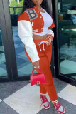 Rose Red Fashion Casual Patchwork Impression Manches Longues Deux Pièces