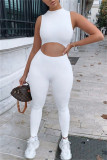 Witte sexy casual effen uitgeholde skinny jumpsuits met halve coltrui