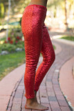 Calças lápis de cintura alta com lantejoulas casual moda vermelha