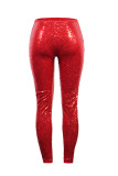 Calças de baixo médias skinny com lantejoulas de lantejoulas sólidas para festa de moda vermelha
