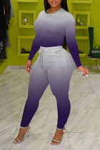 Фиолетовый сексуальный постепенный принт в стиле пэчворк с круглым вырезом и длинным рукавом из двух частей