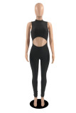 Black Sexy Casual Solid Hollowed Out Half A Turtleneck Skinny Jumpsuits