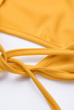 カラメルカラーファッションセクシープリント包帯Vネック長袖ツーピース