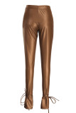 Camel Fashion Casual Solid Slit Skinny Pantalon crayon taille haute