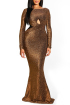 Brown Fashion Long Sleeves O neck Mermaid Floor-Length Vintage Dresses