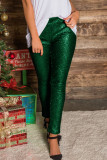 Green Fashion Party Solid Sequins Sequined Skinny Mid Bottoms