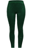 Pantaloni a vita alta regolari a vita alta con paillettes casual patchwork di moda verde