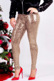Black Fashion Party Solid Sequins Sequined Skinny Mid Bottoms