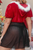 Lencería de día de Navidad transparente de patchwork sexy de moda roja