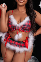 Красное модное сексуальное лоскутное белье с открытой спиной и рождественским принтом