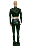 ブラックファッションセクシーなソリッド包帯Vネック長袖ツーピース