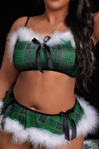 Зеленое модное сексуальное рождественское белье в клетку с принтом в стиле пэчворк без спинки