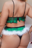 Moda verde sexy estampa patchwork sem costas lingerie para dia de Natal
