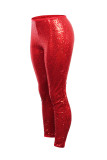 Calças de baixo médias skinny com lantejoulas de lantejoulas sólidas para festa de moda vermelha