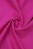 Robes de robe de chemise à col rabattu en patchwork uni décontracté rose rouge
