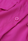 Rose Red Casual Solid Patchwork Turndown Collar Shirt Klänningar
