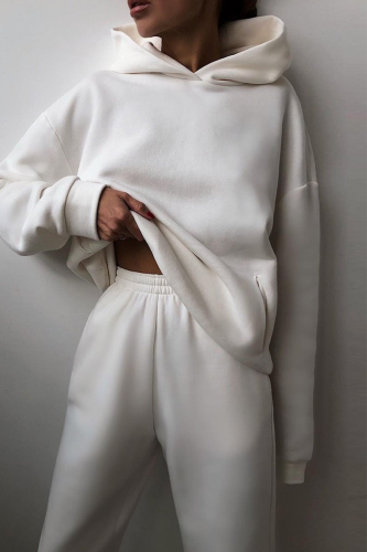 White Casual Print Patchwork Hooded Collar Long Sleeve Two Pieces