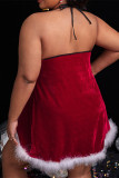 Rode mode sexy patchwork uitgeholde backless kerstdag lingerie