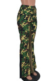 Gelbe Street-Print-Camouflage-Print-Patchwork-Hosen mit hohem Bund und durchgehendem Print