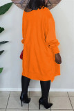 Orange Mode Casual Solid Basic O-hals långärmade klänningar