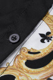 Tops de colarinho dobrado com estampa casual de retalhos de ouro preto