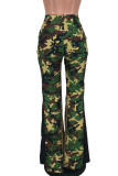 Pantaloni con stampa completa dell'altoparlante a vita alta patchwork con stampa mimetica verde Street