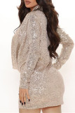 ホワイト ファッション セクシー ソリッド スパンコール V ネック ロング スリーブ ドレス