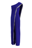 Macacão skinny azul sexy com lantejoulas sólidas de um ombro