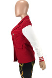 Prendas de abrigo de cuello vuelto con hebilla de patchwork sólido casual rojo