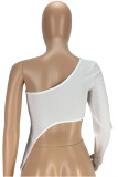 White Sexy Casual Solid Backless Asymmetrical Oblique Collar Tops