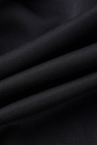 ブラックファッションカジュアルパッチワークレターカーディガン長袖ツーピース