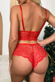Rode Mode Sexy Patchwork Doorzichtige Backless Kerstdag Lingerie