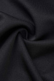 ブラックファッションカジュアルパッチワークレターカーディガン長袖ツーピース