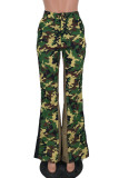 Pantaloni con stampa completa dell'altoparlante a vita alta patchwork con stampa mimetica verde Street