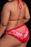 Red Fashion Sexy Patchwork Bandage Doorzichtige Backless Kerstdag Lingerie
