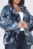 Prendas de abrigo con cremallera de patchwork de teñido anudado casual azul negro
