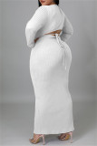Blanco Moda Casual Sólido Vendaje Ahuecado O Cuello Manga larga Vestidos de talla grande