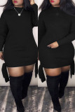 Zwarte mode casual effen bandage halve coltrui lange mouw plus size jurken
