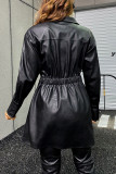 Black Casual Street Solid Patchwork Buckle Turndown Collar Outerwear