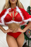 Красное сексуальное праздничное лоскутное однотонное уздечное рождественское белье