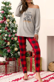 Grey Christmas Day Casual Party Cute Patchwork Print Costumes