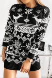 Black Casual Party Print Patchwork O Neck Straight Dresses
