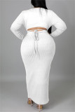 Белые модные повседневные однотонные повязки с круглым вырезом и длинными рукавами, платья больших размеров