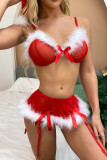 Lingerie sexy per il giorno di Natale senza schienale trasparente alla moda rossa