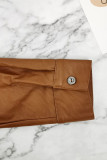 Capispalla marrone moda street solido patchwork tasca fibbia con risvolto colletto