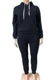 Grå Mode Casual Solid Basic Hood Krage Plus Size Two Pieces