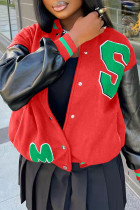Red Fashion Casual Letter Patchwork Outerwear