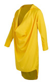 Желтые сексуальные однотонные лоскутные прямые платья с V-образным вырезом